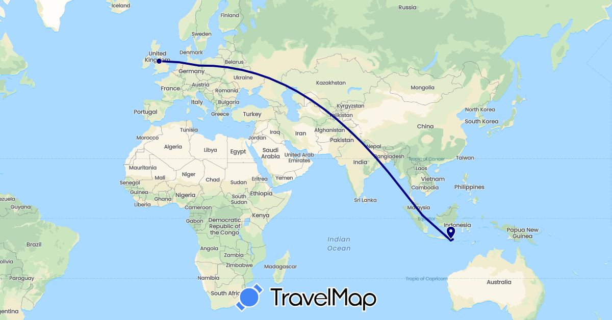 TravelMap itinerary: driving in Germany, United Kingdom, Indonesia, Singapore (Asia, Europe)
